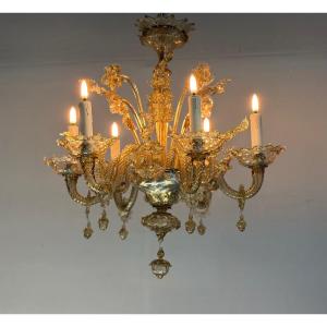 Venetian Chandelier In Green Murano Glass, Circa 1920