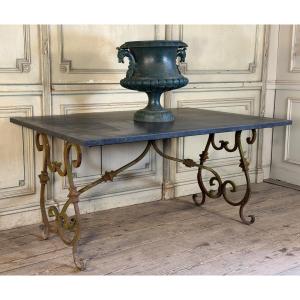 Table en fer forgé et pierre bleue vers 1900