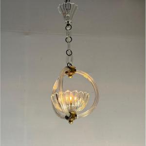 Venetian Murano Glass Chandelier Suspended From A Glass Chain, Circa 1940