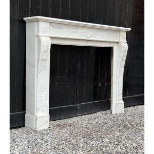 Louis XVI Style Mantel In White Carrara Marble Circa 1880