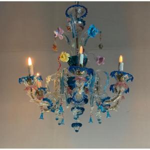Lustre vénitien rezzonico en verre de Murano multicolore, vers 1920