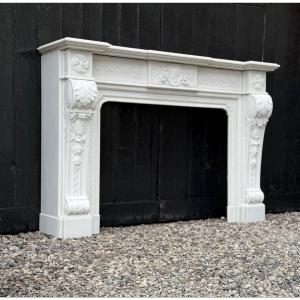 Napoleon III Mantel In Statuary White Marble, Circa 1880