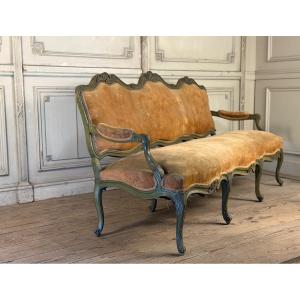 Louis XV-style Bench Seat In Carved And Painted Wood, Circa 1880