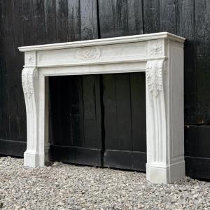 Cheminée de style Louis XVI en Marbre de Carrara, vers 1880