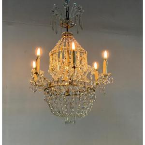Lustre sac de perles en cristal, XIXème siècle