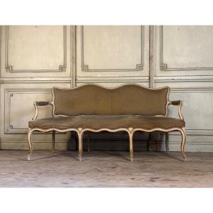 Banquette Louis XV en bois sculpté et peint, XVIIIème siècle