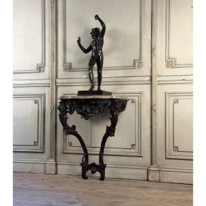 Console Louis XV en chêne sculpté, patine noire, XVIIIeme siècle