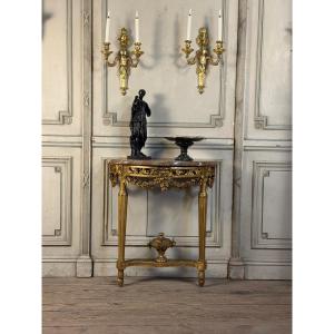 Console Louis XVI en bois doré, marbre de Rance, XVIIIème siècle