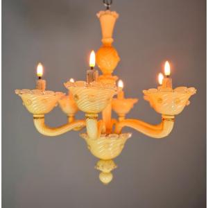 Lustre vénitien en verre de Murano jaune, vers 1950