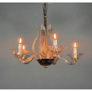 Venetian Murano Glass Chandelier, 5 Light Arms, Circa 1920