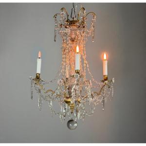 Lustre en bronze et pampilles de cristal taillé, vers 1800 