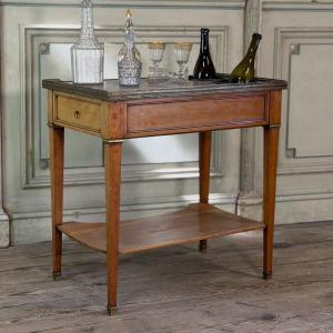 Table rafraîchissoir Louis XVI en acajou, laiton et marbre, XVIIIème siècle 