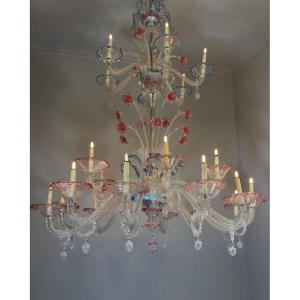 Large Venetian Chandelier Made Of Multicolored Murano Glass, Circa 1920