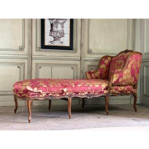 Louis XV Chaise Longue In Carved Wood, 18th Century