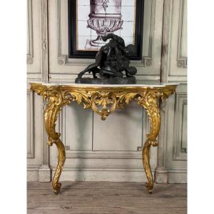 Console de style Louis XV en bois sculpté et doré, Italie vers 1880