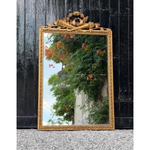 Louis XVI Mirror In Carved And Gilded Wood, 18th Century