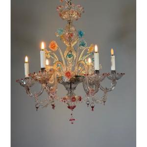 Lustre vénitien en verre de Murano multicolore, vers 1880