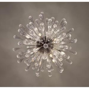 Venetian “sputnik” Chandelier Adorned With Murano Glass Drops, Circa 1990