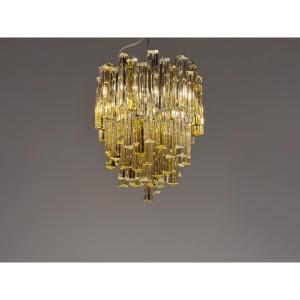 Venetian Chandelier Made Of Clear And Gilded Murano Glass, Venini "triedi" Model, Circa 1960