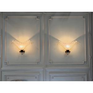 Pair Of Venetian Murano Glass Wall Sconces By Seguso, Circa 1930