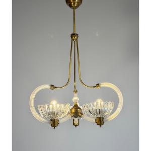 Lustre vénitien en verre de Murano et laiton , vers 1950