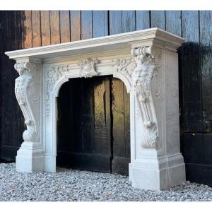 Napoleon III-style Fireplace In White Statuary Carrara Marble, Circa 1880