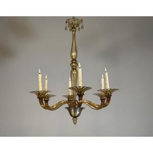 Lustre vénitien en verre de Murano mordoré par Venini vers 1920, 6 bras de lumière