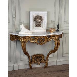 Louis XV-style Console Table In Carved And Gilded Wood, Circa 1880
