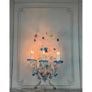 Multicolored Venetian Murano Glass Chandelier, Circa 1920