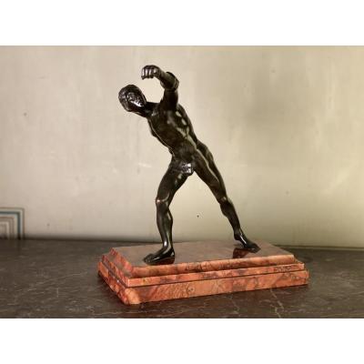 Gladiateur Borghese, Bronze D’apres L’antique Sur Socle De Marbre 