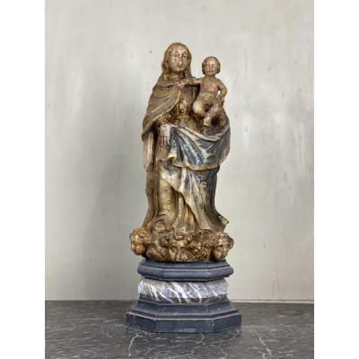 Virgin And Child In Alabaster, Significant Trace Of Polychromy, Flanders XVIth Century