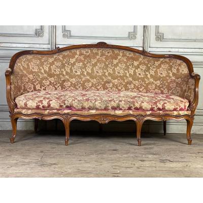 Banquette Louis XV En Hêtre Sculpté Et Mouluré Dossier Corbeille, XVIIIème Siècle 