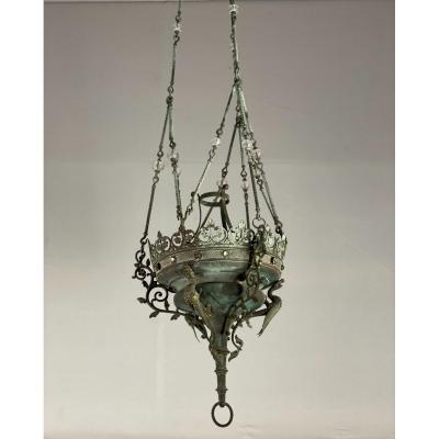 Neo-gothic Bronze Chandelier Around 1880