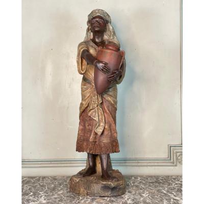 African Water Carrier, Terracotta, Late 19th Century Austria