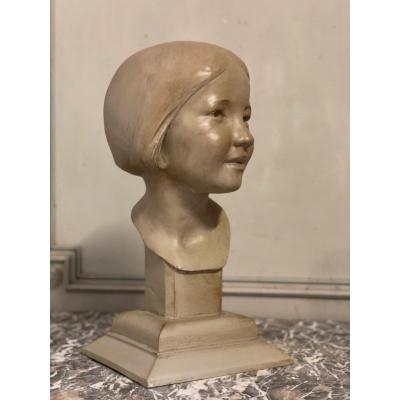 Plaster Bust, Young Girl, Monogram And Date