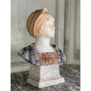 Bust Of A Young Girl In Alabaster By Riccardo Aurilli