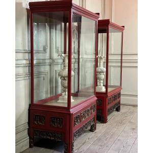 Pair Of Chinese Showcases, England Circa 1900