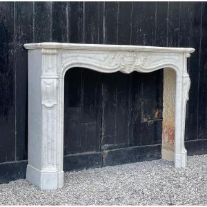 Louis XV Style Fireplace In Carrara Marble Circa 1880