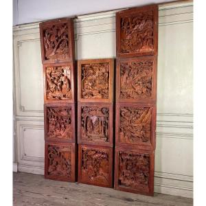 Suite Of 11 Carved Wooden Panels For The Chinese Pavilion, Paris, Universal Expo 1900