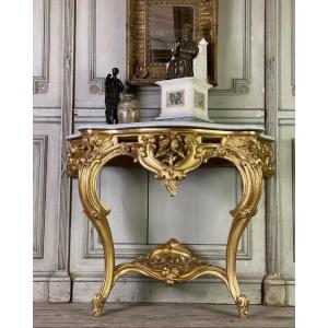 Console De Style Louis XV En Bois Doré XIXème Siècle 