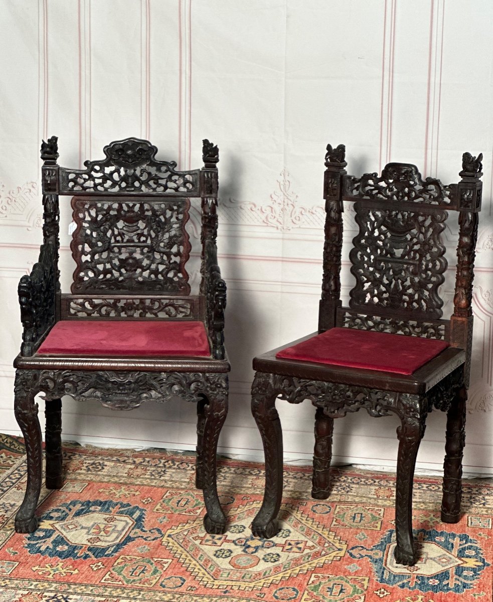 fauteuil et chaise en bois de feuillus 19 Siècles -photo-4