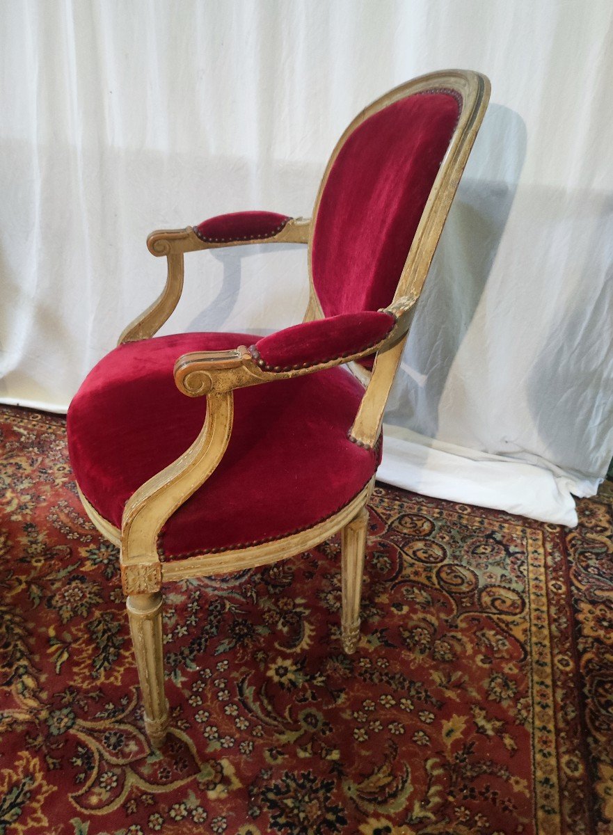 Suite De 8 Fauteuils Louis XVI à La Reine En Bois Sculpté Laqué 19 Siècles -photo-4