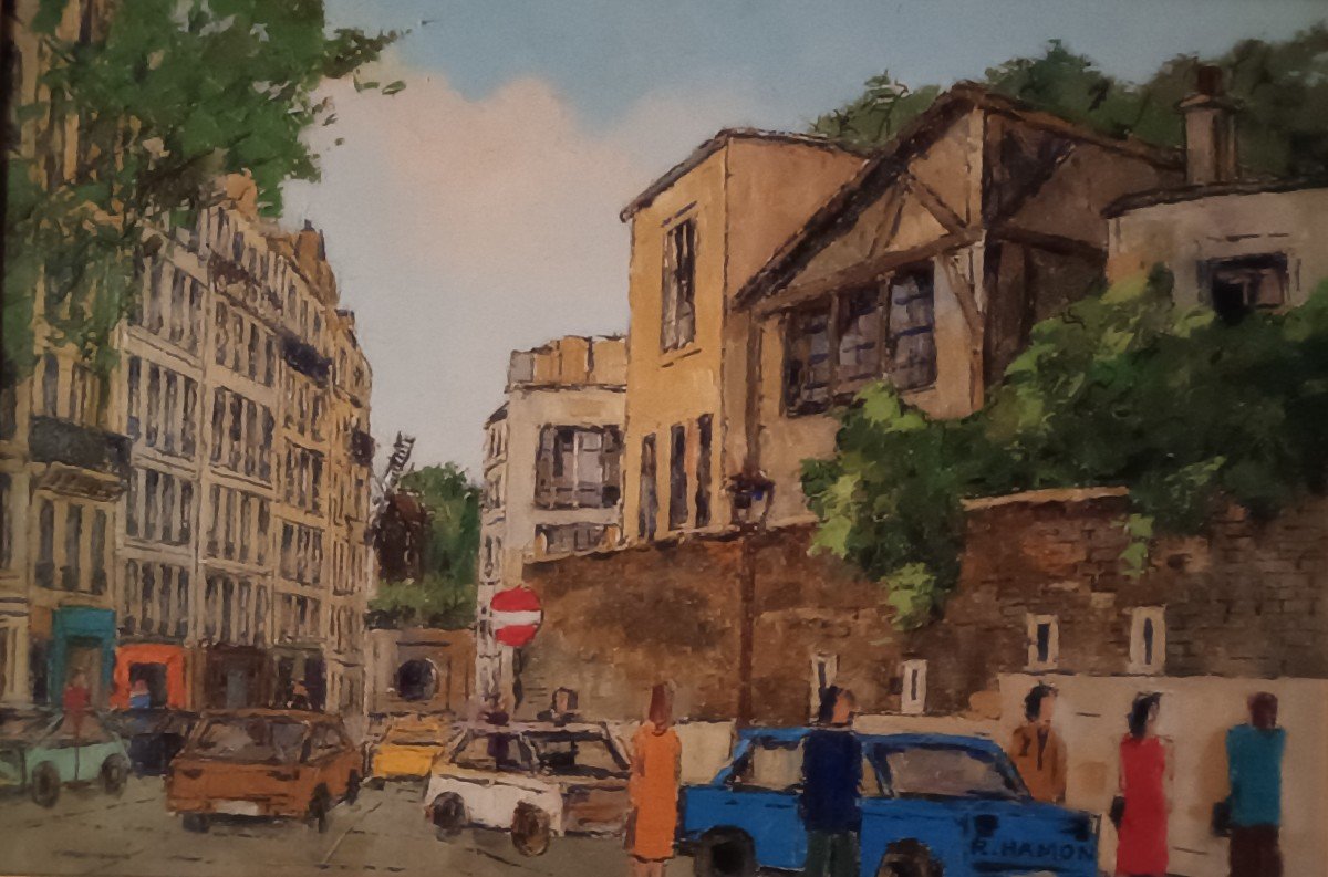 Roland Hamon (1909- 1987) Paris Animation View Of Montmartre And Moulin De La Galette-photo-2