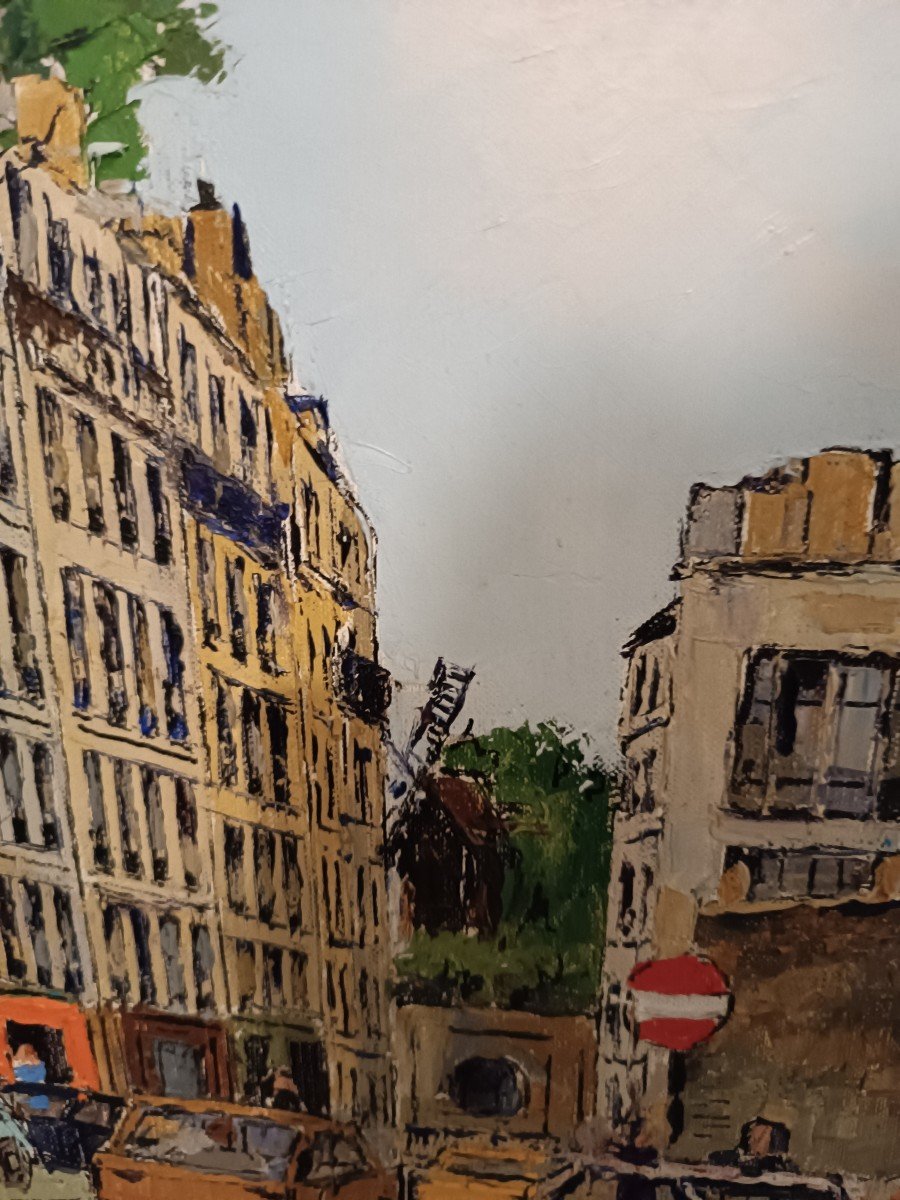 Roland Hamon (1909- 1987) Paris Animation View Of Montmartre And Moulin De La Galette-photo-1