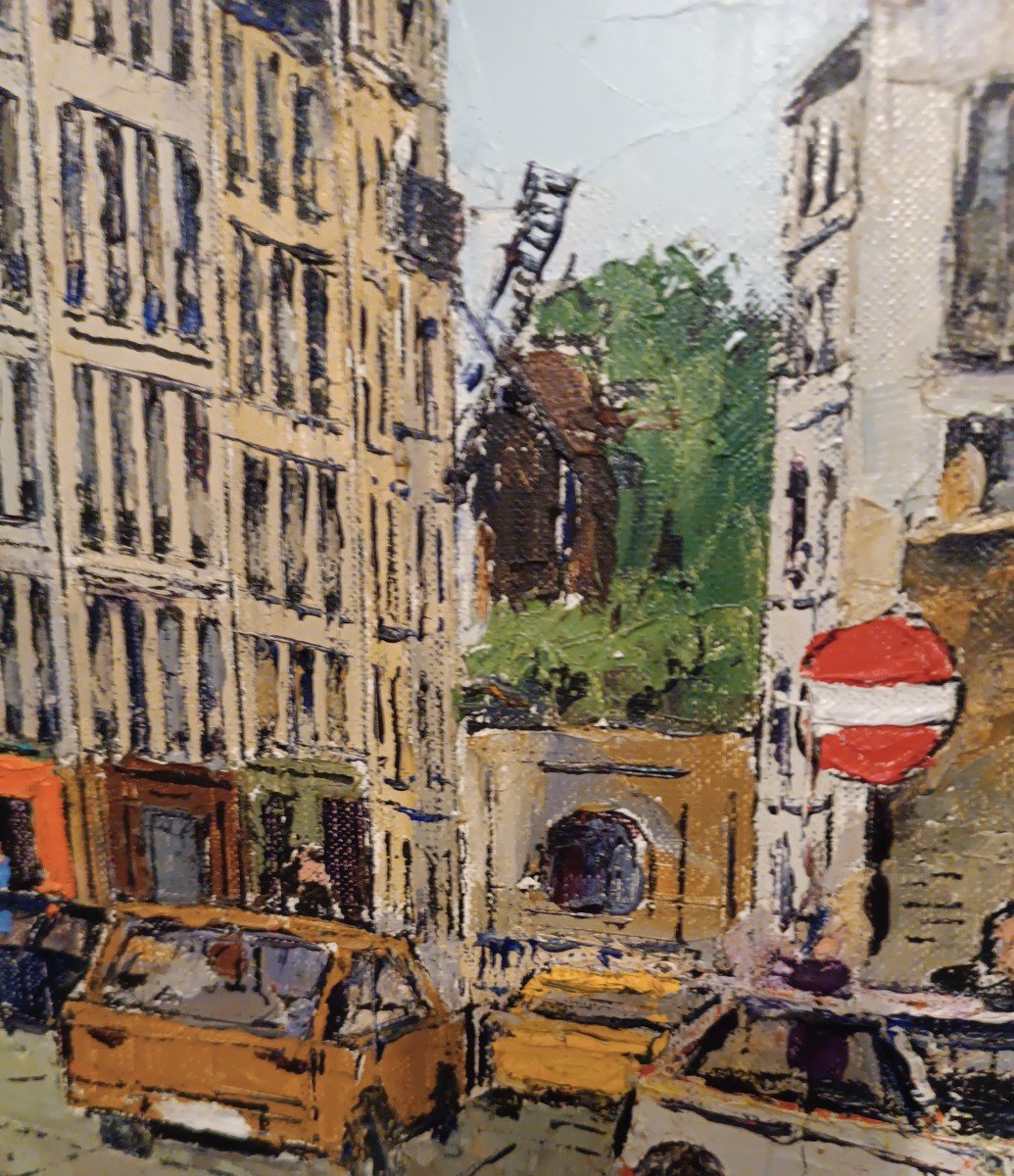 Roland Hamon (1909- 1987) Paris Animation View Of Montmartre And Moulin De La Galette-photo-4