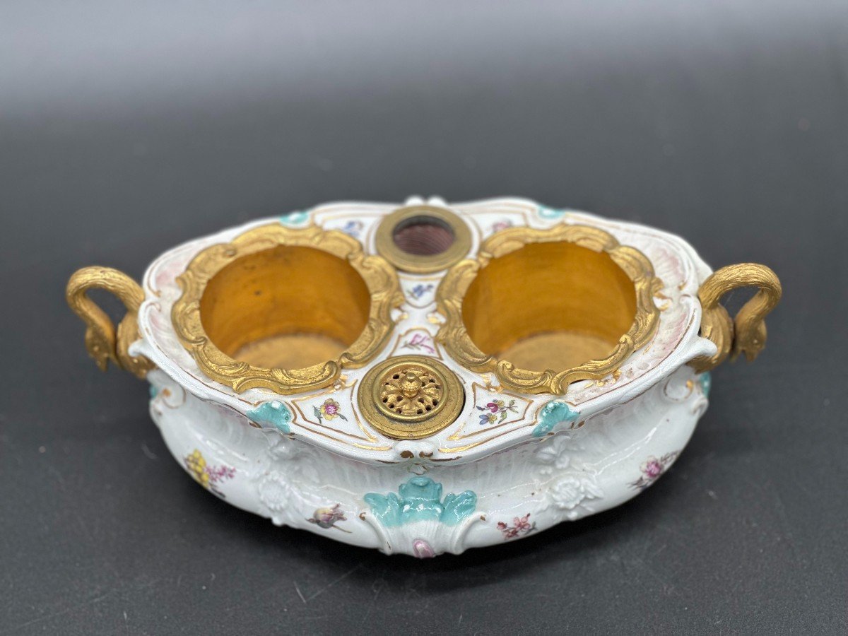 Inkwell Gilt Bronze Porcelain Meissen Germany 19 -th Century-photo-5