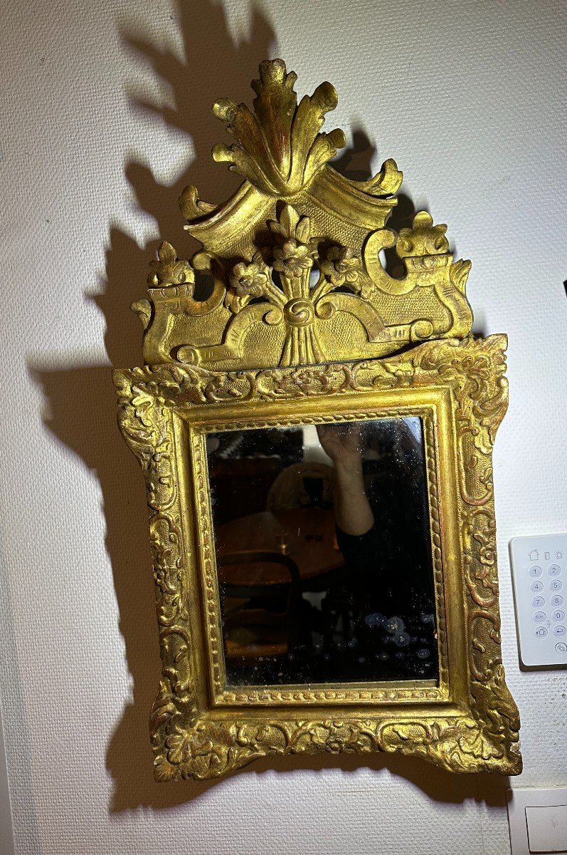 Mirror In Golden Wood Pediment With Flowers Regency Period-photo-3