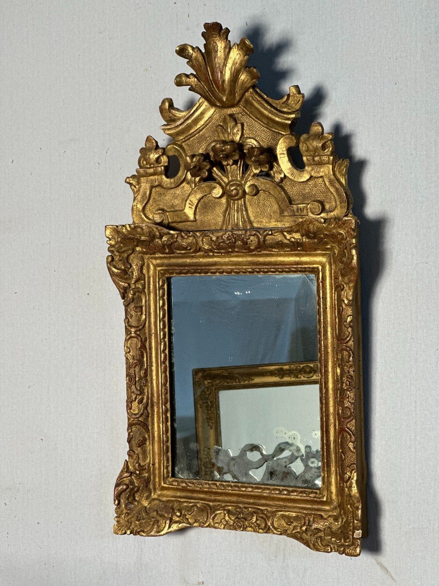 Mirror In Golden Wood Pediment With Flowers Regency Period-photo-1