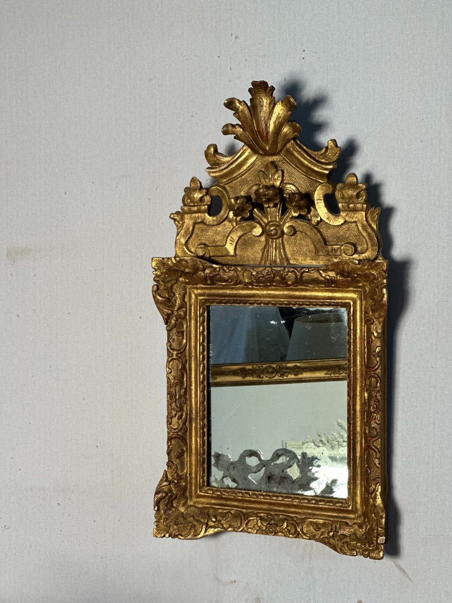 Mirror In Golden Wood Pediment With Flowers Regency Period-photo-2