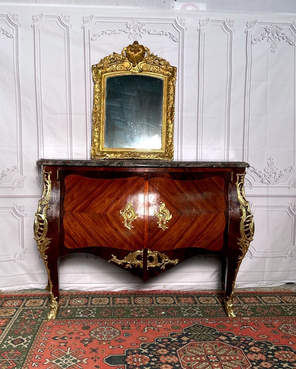 Curved Commode With Doors - Louis XV Period Attributed To Gille  Joubert-photo-2